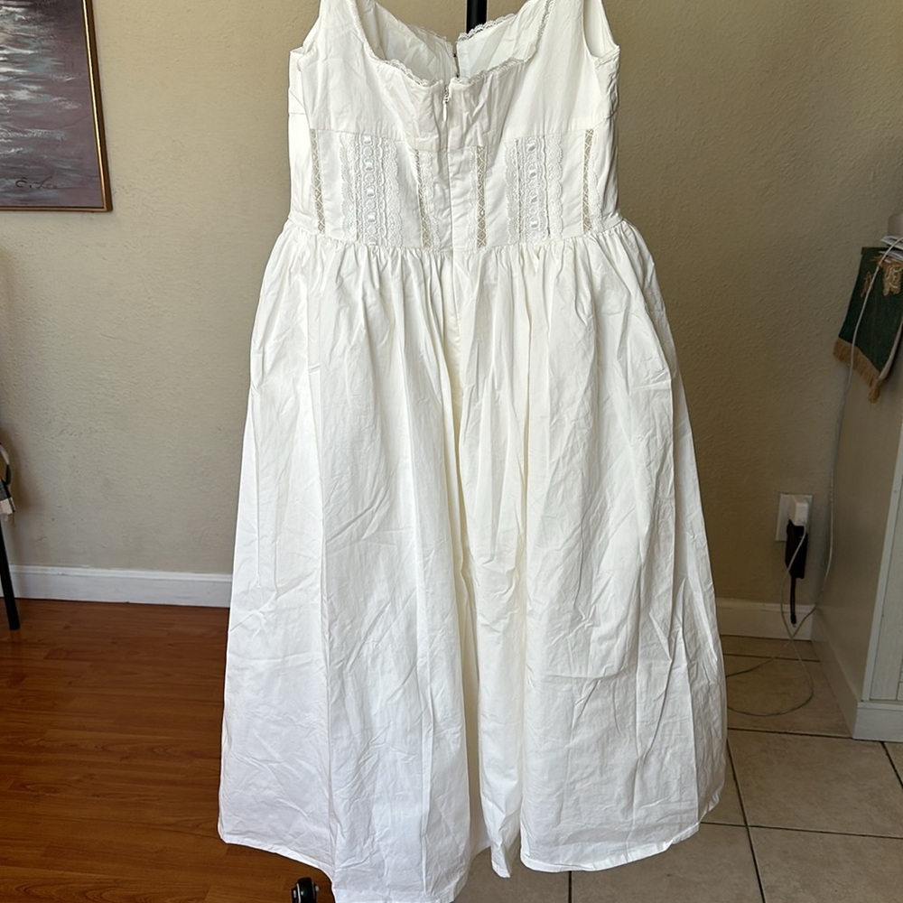 House of CB 'Perle’ White Lace Trim Midi Dress NWOT size L - Picture 12 of 14